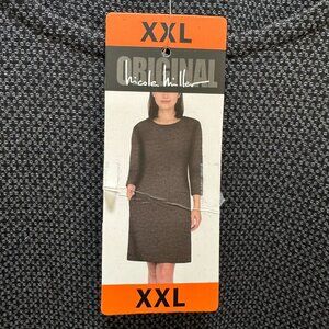 Nicole Miller Women's Shift Midi Dress Size XXL Black Diamond Print (NEW)